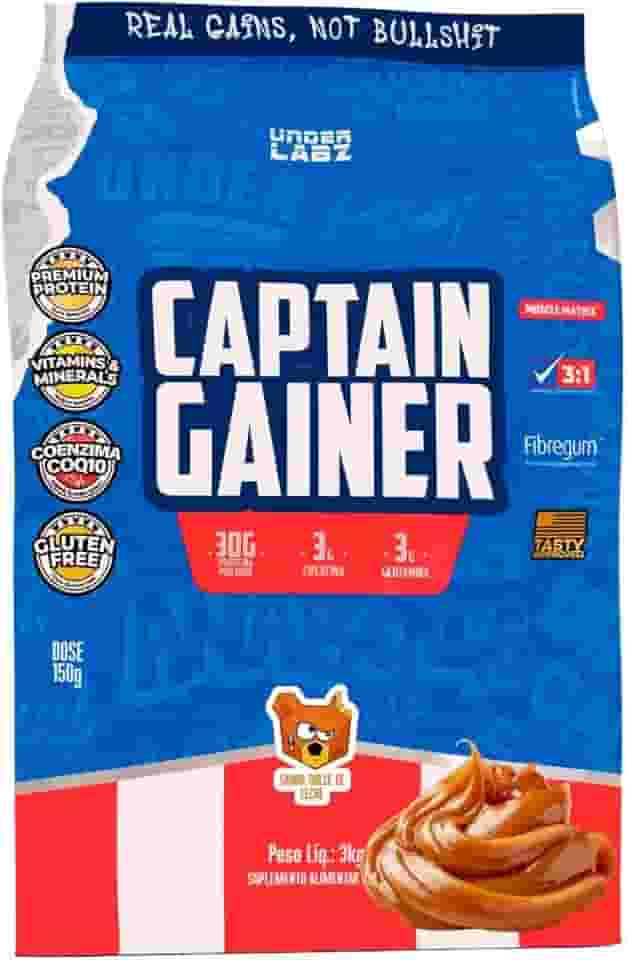 Captain Gainer Under Labz Hipercalórico Dulce de Leche 3kg – Suplemento para Ganho de Peso e Massa Muscular com Alto Teor Calórico, Proteínas de Qualidade e Carboidratos Complexos, Energia e Força para Treinos Intensos