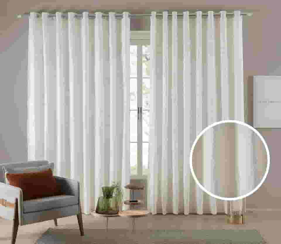 Cortina Tecido Linho Rústico Palha 4,00M x 2,30M Com Ilhós Cromado Para Varão Simples