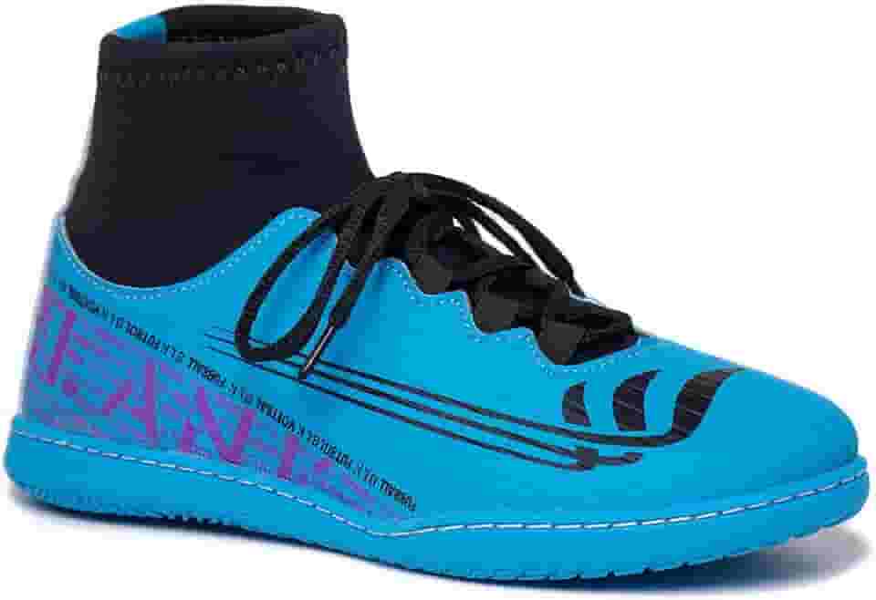 Tênis Futsal Azul Blank Star Chuteira Cano Alto Botinha com Solado Costurado e Antiderrapante 34 ao 45