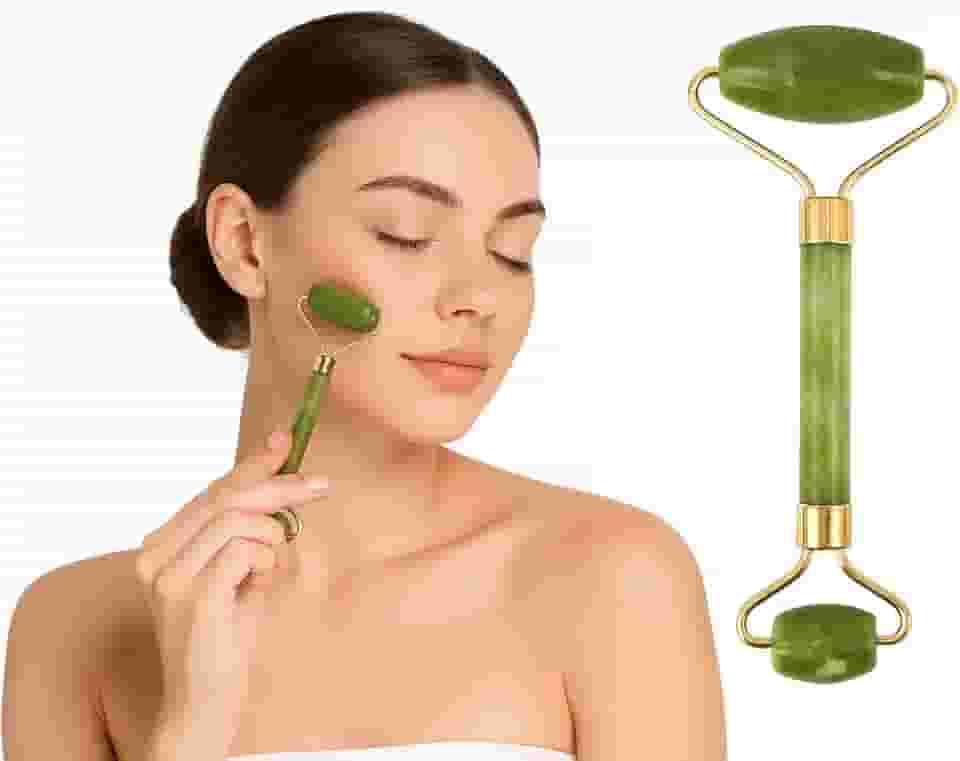 Massageador Facial Rolo de Jade Pedra Natural Anti Rugas e Anti Estresse Skincare Relaxante Reduz Inchaço, Olheiras e Linhas de Expressão
