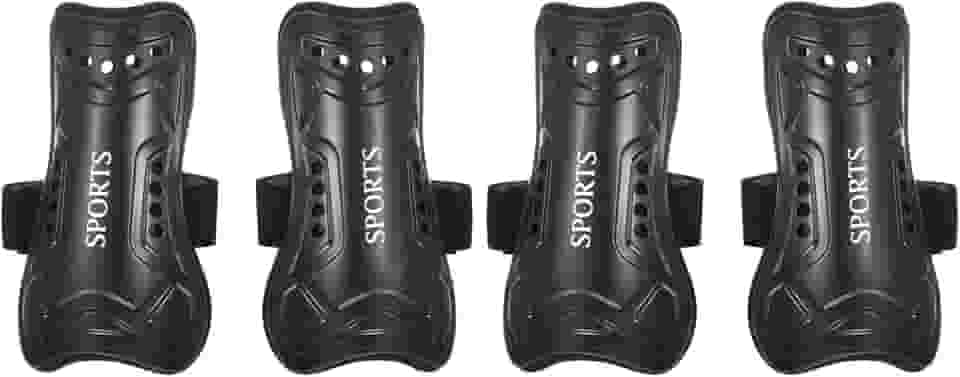 Caneleiras de futebol tamanho P, pacote com 4 protetores esportivos respiráveis de PVC para jovens, preto