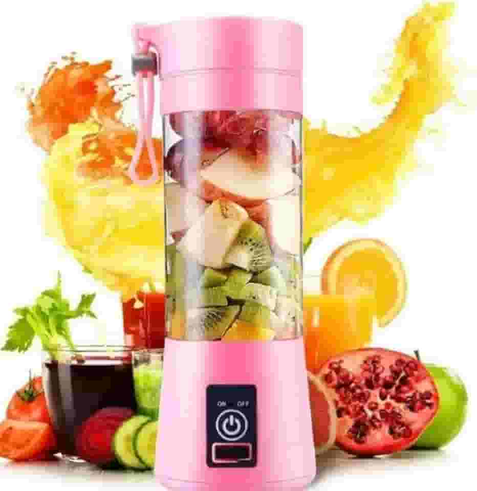 Mini Liquidificador Portatil Mixer Juice Garrafa Portátil Cabo USB, 380ml, 6 Lâminas Inox, Shake Coqueteleira Elétrica Sem Fio Squeeze Recarregável,para Sucos e Vitaminas Cor Rosa