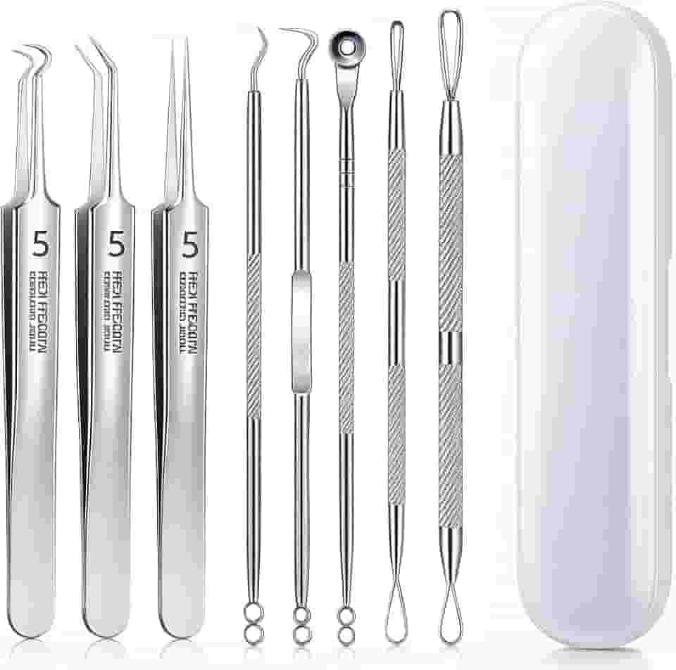 Kit Removedor de Cravos e Espinhas Profissional 8 Peças Inox com Estojo – Ferramentas de Higiene Facial para Limpeza de Poros, Acne e Cravos, Extrator de Cravos e Espinhas