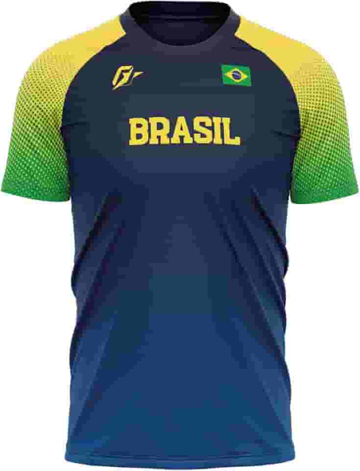 OverFame Camiseta Filtro UV Brasil - Masculina, Manga Longa, Amarela, PP a G2