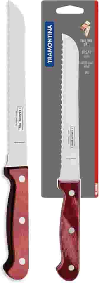Faca para Pão Tramontina Polywood com Lâmina em Aço Inox e Cabo de Madeira Vermelho 7'