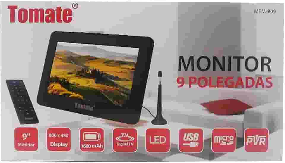 TV Portatil Digital 9" Conversor Integrado Monitor com Controle Remoto USB LED PVR SD e Bateria Recarregavel Bivolt