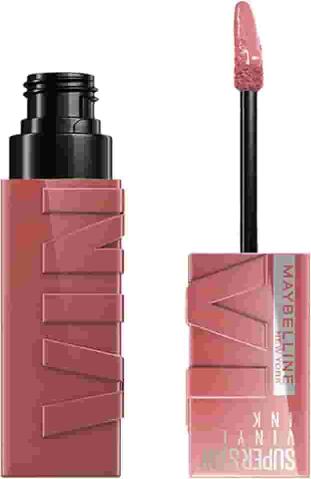 Maybelline NY SuperStay Vinyl Ink Batom Líquido, Longa Duração, Acabamento Vinil Espelhado e Efeito Gloss, Brilho Instantâneo, Conforto para os Lábios, Fórmula Vegana, Cor Cheeky 4,2ml