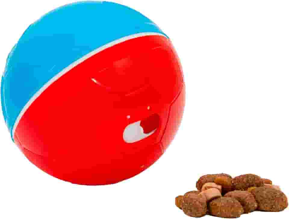 AMICUS - Bolinha de Petiscos para Cães Crazy Ball - Bola com Compartimento para Petiscos de Cachorro, Brinquedo Interativo para Bicho de Estimação, Lazer para Pets - Ajustável - Vermelho e Azul, 100g