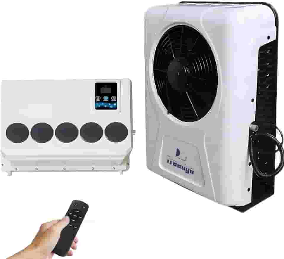 Treeligo DC 12 V universal elétrico RV camião ar condicionado autocaravana unidade A/C 10000 BTU arrefecimento rápido para autocaravana, autocarro, trator, ar condicionado automotivo (branco)