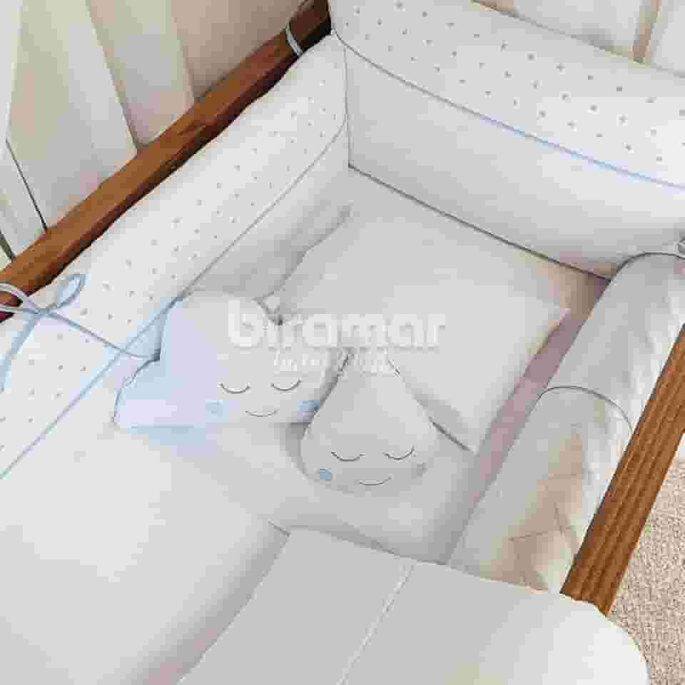 Kit Enxoval de Berço Bordado Dreams Poá Branco/ Azul 10 Peças, Biramar Baby, Azul