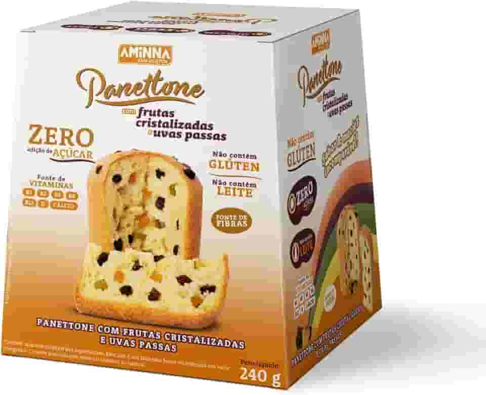 Panetone de Frutas Cristalizadas e Uvas Passas Aminna 240g - Sem Glúten e Sem Leite
