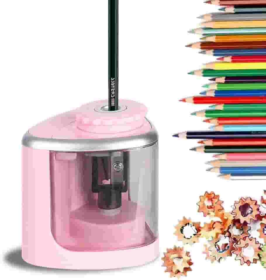 Apontador de lápis operado a pilha, afiação rápida, adequado para lápis de cor nº 2/lápis de cor (6-9 mm) apontador elétrico portátil (rosa sem bateria)