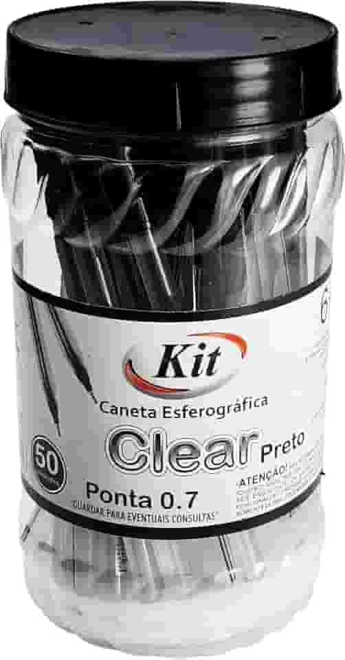 Caneta Esferográfica KIT Clear Preto 0,7 mm – Caixa com 50 unidades – Uso Escolar e Escritório