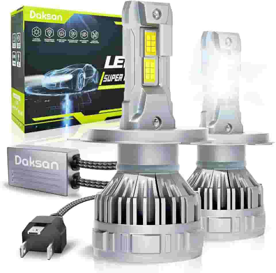 Kit Ultra Lâmpada LED Daskan H4 36000LM 6500K Branco Frio, 2 Lâmpadas 100W Super Brilho com Canceller e Reator, IP68, 12-24V, Cinza