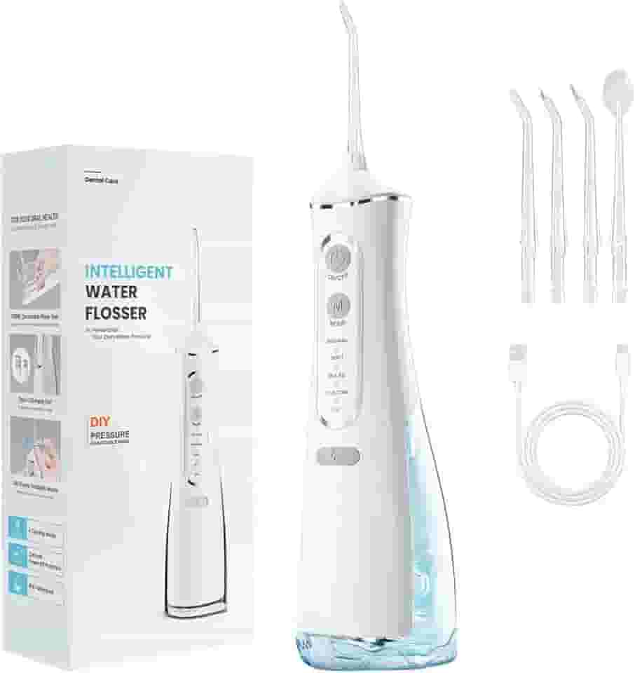 Irrigador Oral, 110-220V Irrigador Bucal com Quatro Modos de Limpeza, Irrigador Dental com Quatro Bicos Profissionais, Jato de Agua Bucal com Tanque de Agua de 300ML, IPX7