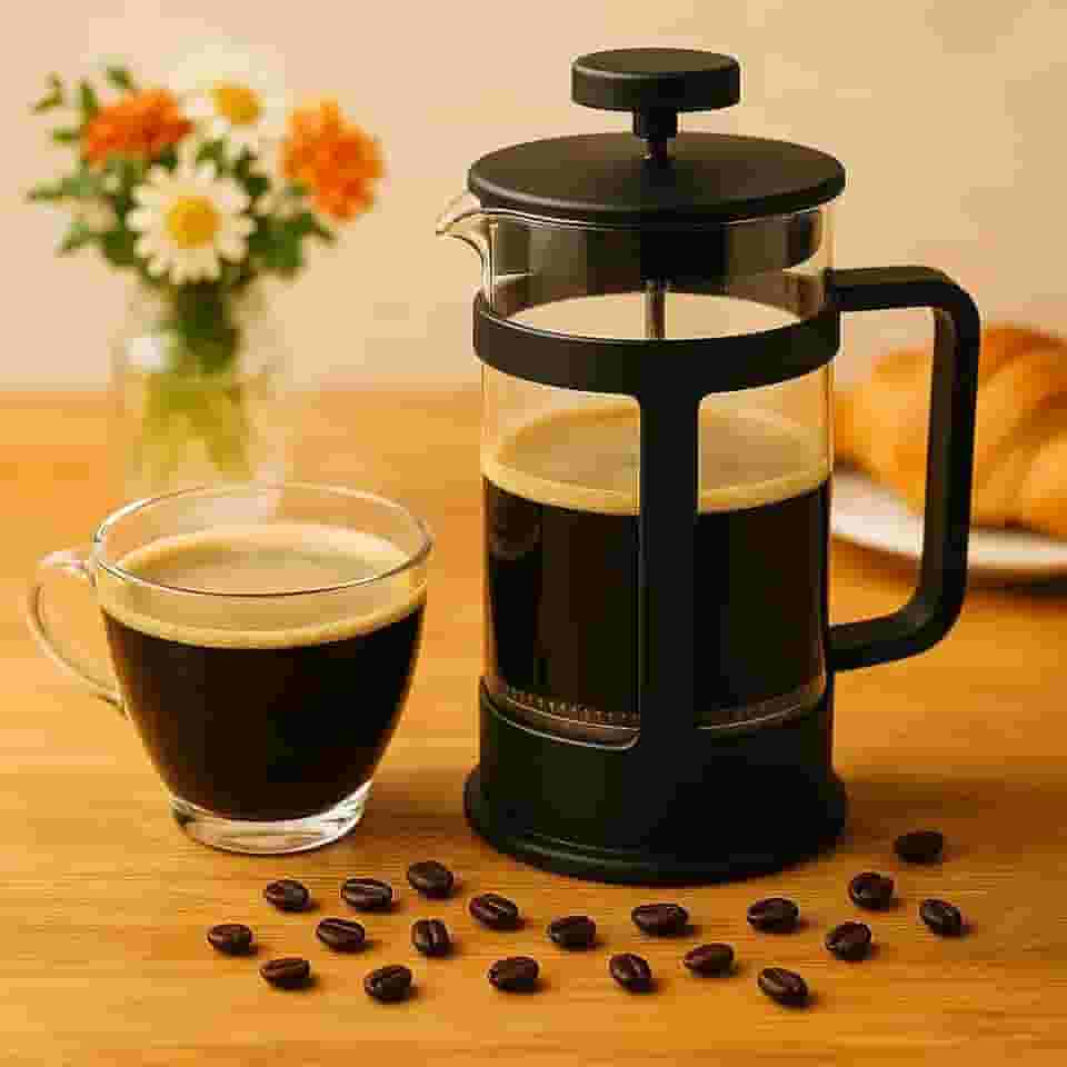 Cafeteira Francesa 350ml Preta | Prensa Francesa Borossilicato | Café Encorpado e Aromático Manual | French Press Compacta e Portátil