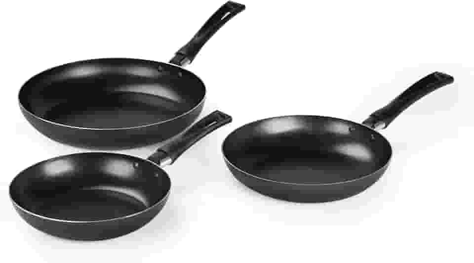 Kit de Frigideiras Rochedo Basic 3 Peças - 18cm, 20cm e 24cm - Antiaderente Durável, Fácil de Limpar e Compatível com Fogões a Gás e Elétricos