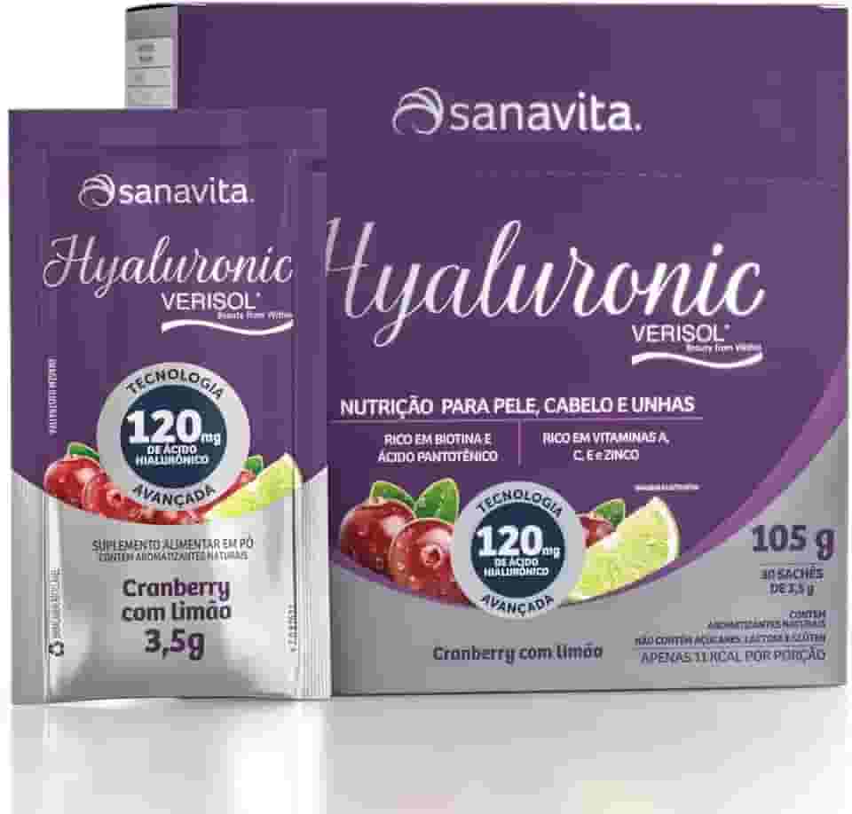 Sanavita Ácido Hialurôncio - Hyaluronic Verisol - Pele Saudável - Cranberry com Limão - 30 Sticks