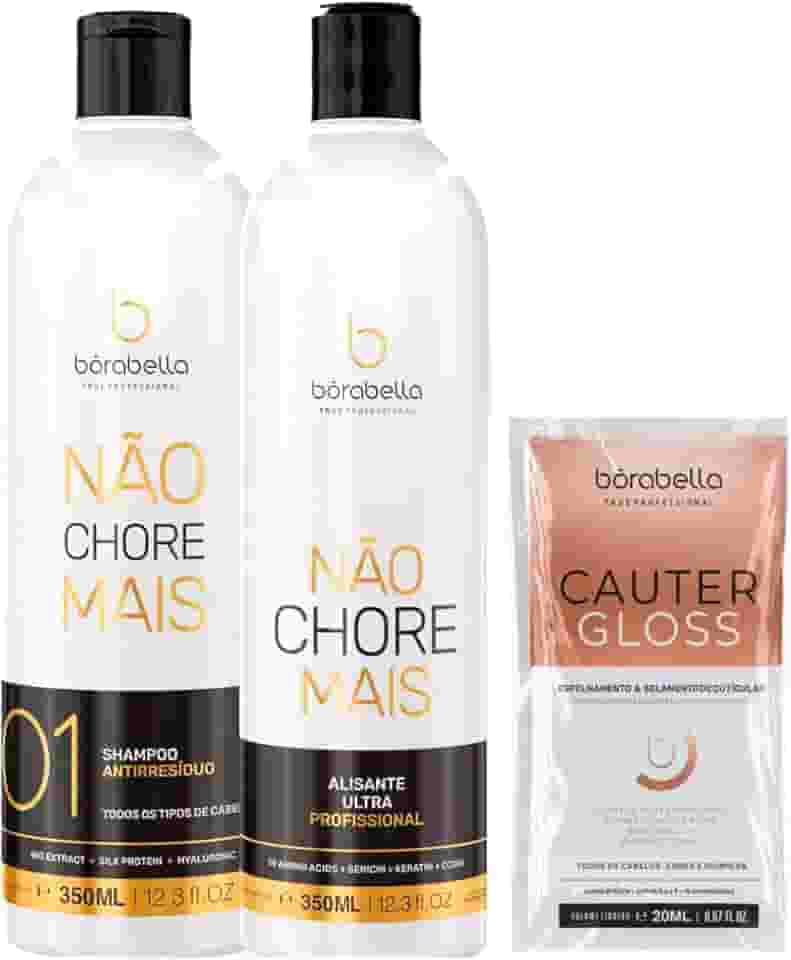 Escova Progressiva Borabella Não Chore Mais - Alisamento Potente, Sem Fumaça, Brilho Espelhado, 350ml - Kit