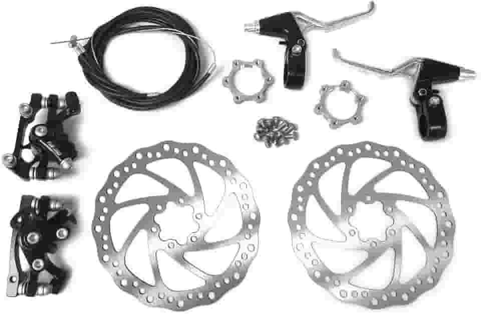 BlueSunshine Kit de freio de disco dianteiro e traseiro – 160 mm para bicicleta motorizada a gás 80cc – Distância do orifício rosqueado de 48 mm
