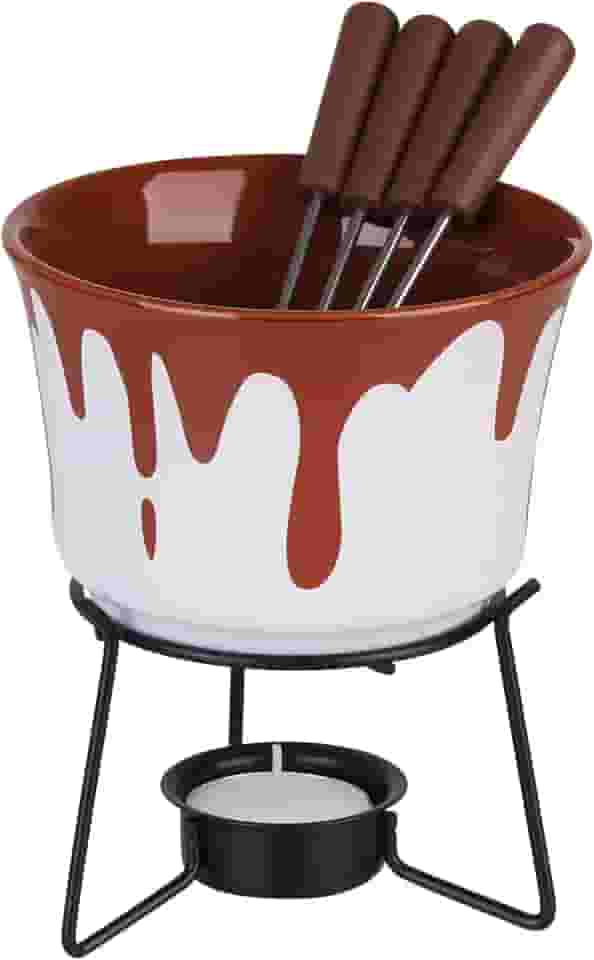 Conjunto Fondue Cerâmica Bege 6 Pçs Antiaderente Serve 4 Pessoas