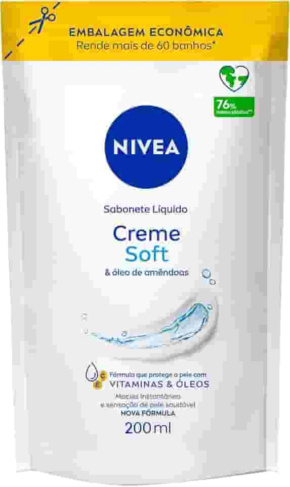 NIVEA Sabonete Líquido Refil Creme Soft 200ml - Composto com óleo natural, sua fórmula equilibra o pH da pele e garante maciez prolongada após o uso