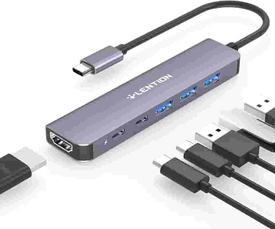 LENTION 6 em 1 USB C para Hub Adaptador USB, USB C Multiporta Dongle com 4K HDMI, USB C Data Porta, 3 USB 3.0, 100W PD Compatível New MacBook Pro/Mac Air, iPad, Outros Dispotivos do Tipo C (Cinza)