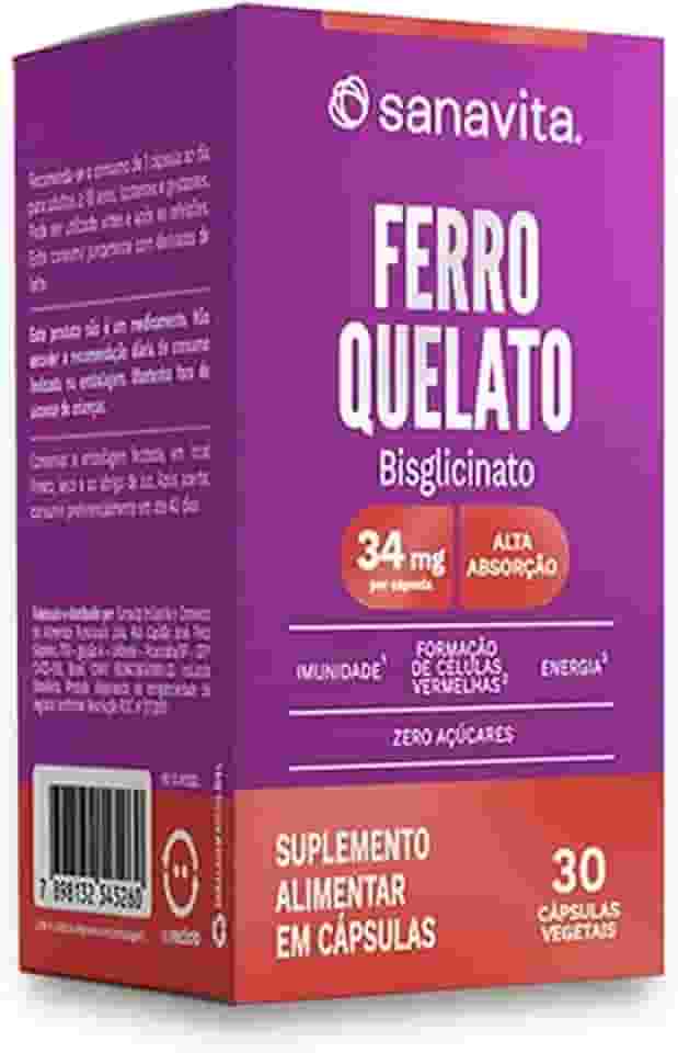 Sanavita - Ferro Quelato Bisglicinato - Suplemento de Ferro para Saúde do Sangue - 30 Cápsulas