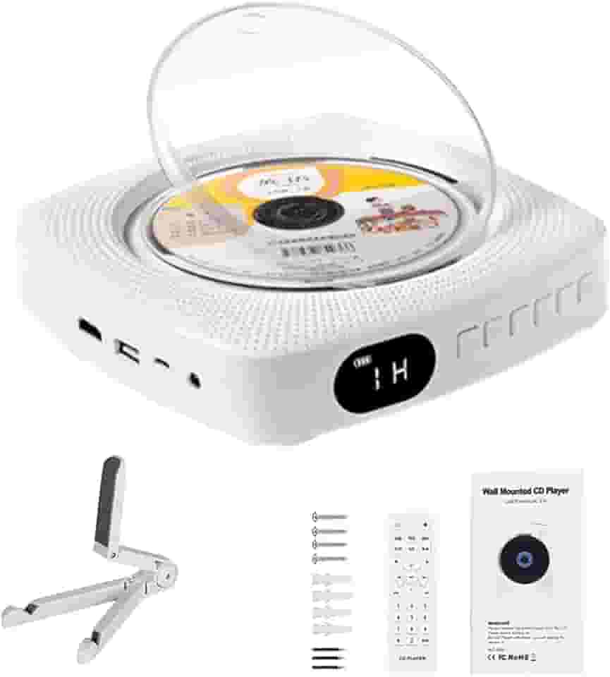 Leitor de DVD Portátil, Alto-Falantes Duplos Integrados, Bluetooth, Leitor de CD de Música Doméstica, Som Estéreo, Desktop Montado na Parede com Controle Remoto, Suporta Rádio FM/Drive USB/AUX