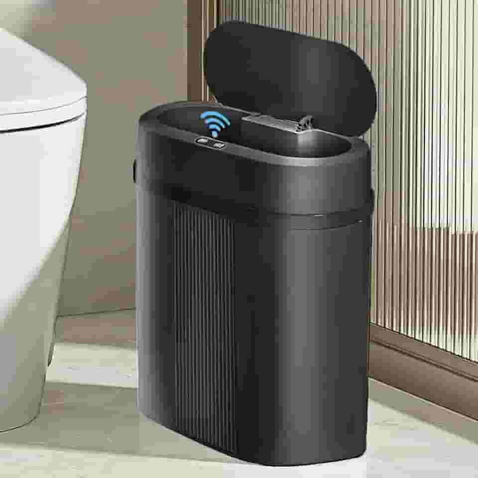 Lixeira 12 litros grande automática com sensor inteligente de aproximação para abrir e fechar (Preto-12L)