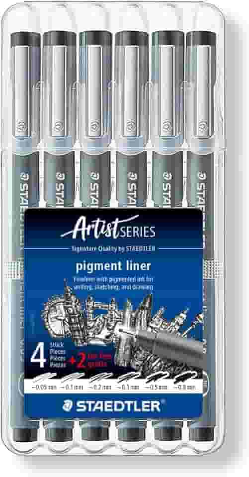 Canetas para Desenho Técnico Artístico, Staedtler, Pigment Liner, 6 Unidades
