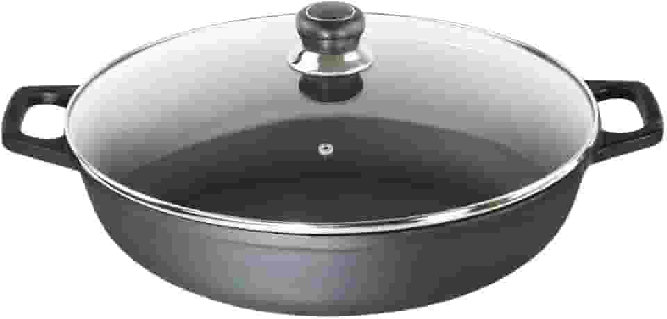 Paella Ferro Fundido Alça Ferro Tampa Vidro Santana 30 Cm