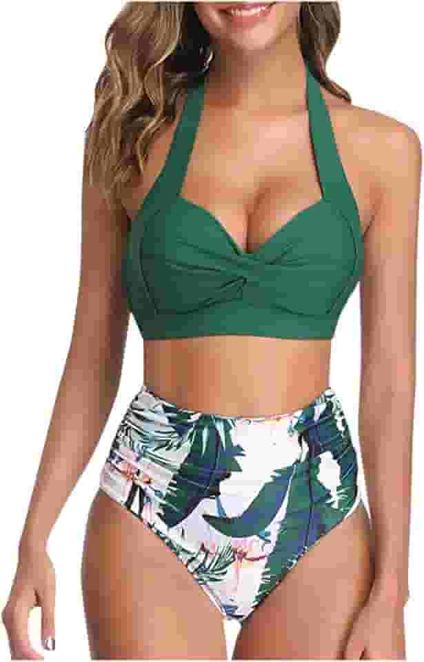 Conjunto de biquíni feminino, duas peças, frente única, cintura alta franzida