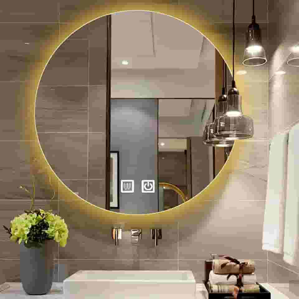 Espelho de parede para banheiro com iluminação LED espelho de banheiro desembaçador montado na parede interruptor de toque regulável interruptor de toque inteligente luz branca 80 cm