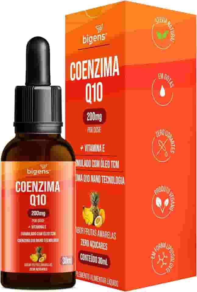 Coenzima Q10 200mg com Vitamina E e Óleo TCM, Sabor Frutas Amarelas, Zero Açúcares, Unidade 30ml Bigens. (Unidade)