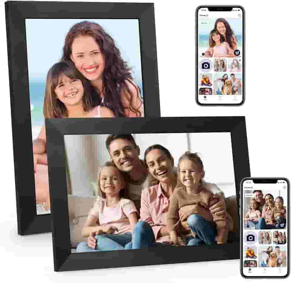 Pacote com 2 porta-retratos digitais, porta-retrato digital de 10,1 polegadas WiFi com tela sensível ao toque HD de 1280 x 800 IPS, moldura eletrônica de 32 GB, compartilhe fotos e vídeos via