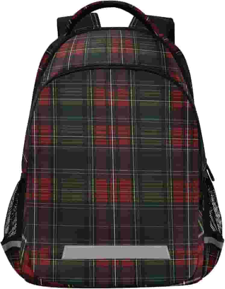 ALAZA Mochila xadrez tartã verde e vermelha para mulheres e homens, bolsa personalizada para laptop, notebook, tablet, elegante, casual, mochila para o dia, 13 14 e 15,6 polegadas