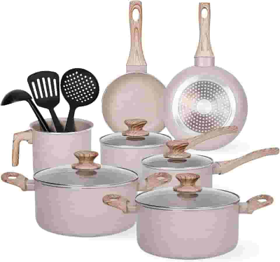 Jogo de Panelas Cerâmica Antiaderente Indução 10 Peças, Compatível com Fogão de Indução, Gás e Elétrico, Cinza