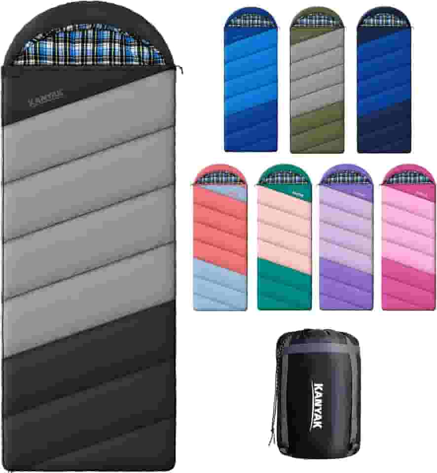 Saco de dormir com forro de flanela de algodão para adultos, adolescentes, crianças, clima frio e quente, 3 estações, equipamento essencial de acampamento compacto leve, caminhadas, atividades ao ar