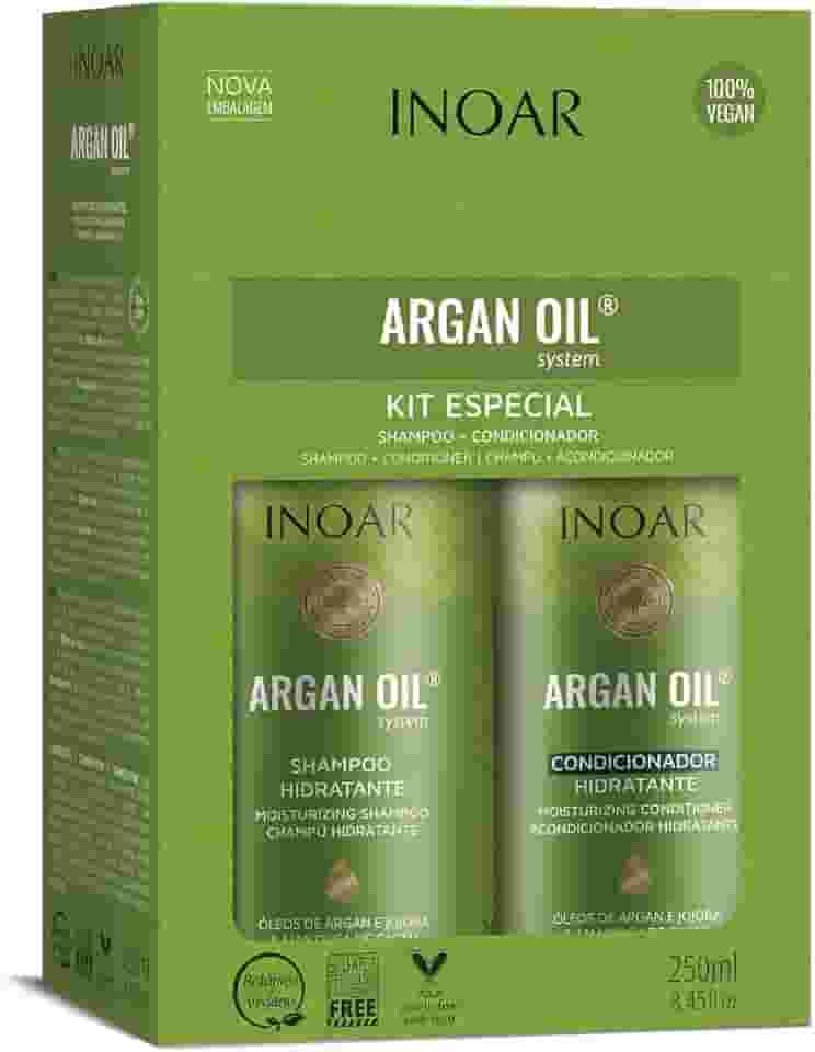 Inoar, Argan Oil Kit Duo – Shampoo e Condicionador com Hidratação, Brilho e Ação Antifrizz para Cabelos Secos ou Fragilizados - 250ml