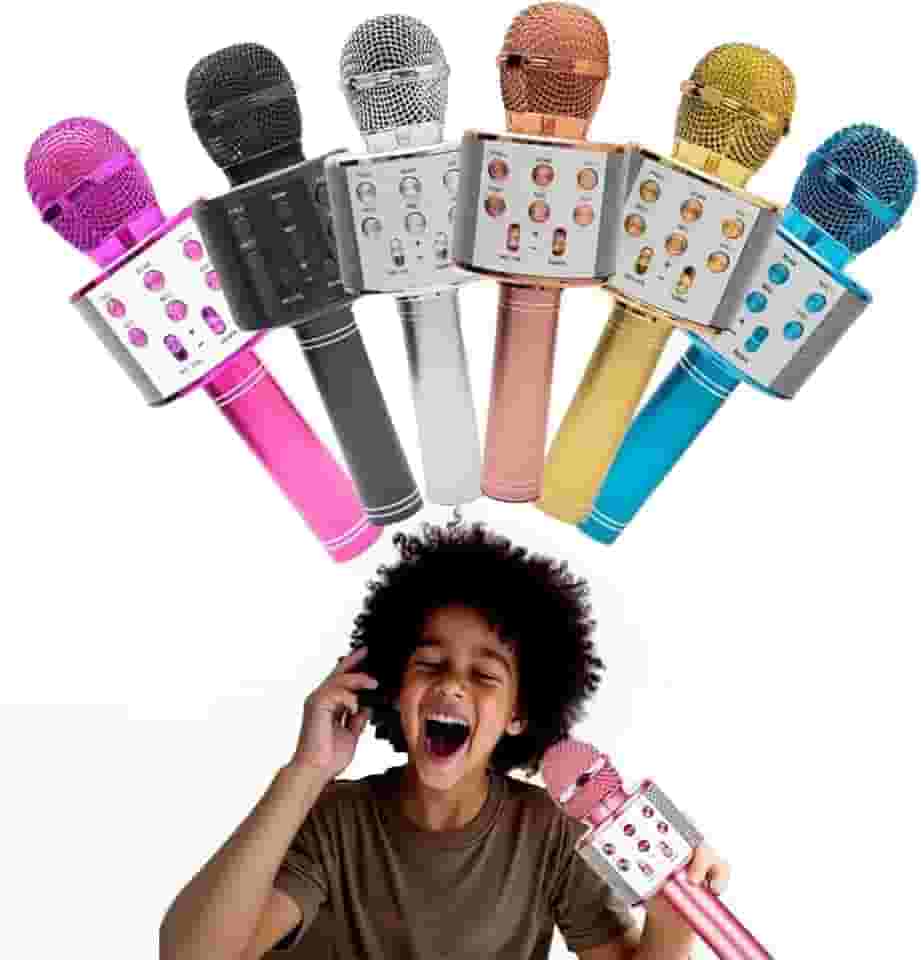 Microfone de Karaokê para Crianças, Bluetooth Sem Fio, Recarregável e Portátil, Diversão Garantida Para Festas - Preto