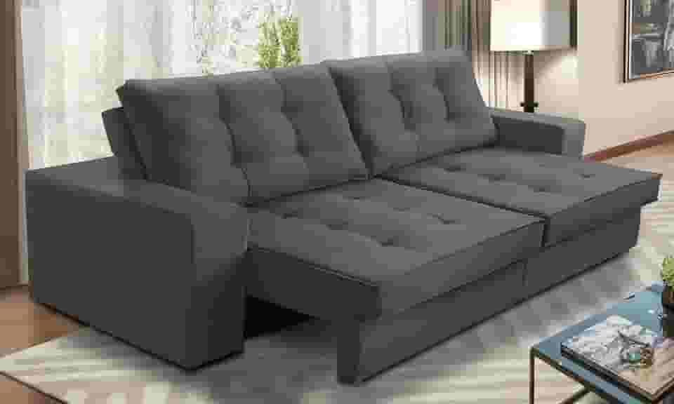 Sofá Retrátil e Reclinável 2 lugares 1,50m com Molas Marcela Suede Cinza Adonai Estofados