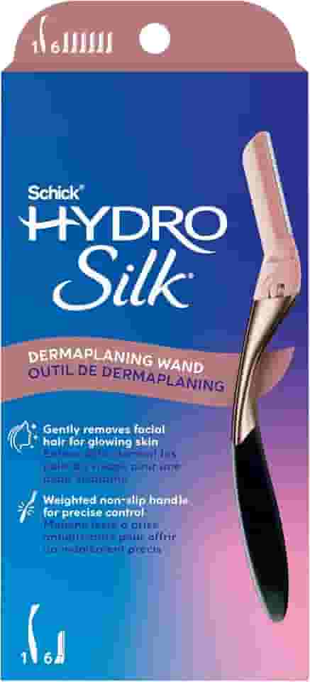 Schick Hydro Silk Varinha Dermaplaning para rosto com 6 lâminas de refil | Removedor de penugem de pêssego Dermaplaning, navalha de sobrancelha, navalha facial, ferramenta de cuidados