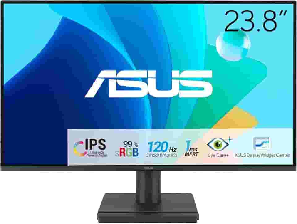 ASUS Monitor de cuidados com os olhos 1080P VA249HG 61.0 cm (60.5 cm visível) – IPS, Full HD, 99% sRGB, sem moldura, 120Hz, sincronização adaptável, 1ms, HDMI, VGA, luz azul baixa, sem cintilação
