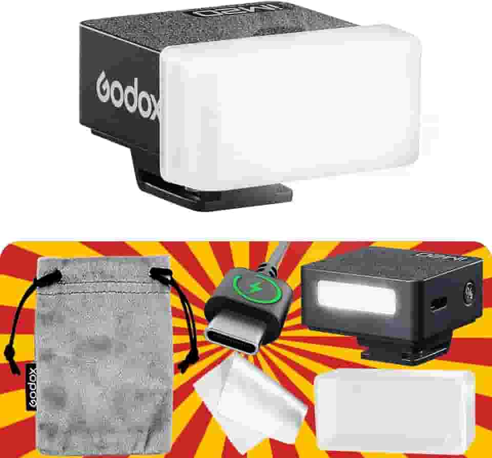 Godox iM20 com difusor GODOX Flash carregamento USB-C, flash de câmera GN 12, com 5 níveis de potência do flash, 440 flashes de energia total, mini flash para Sony zv1/Sony zve10/Ricoh gr3/Fuji f1【não