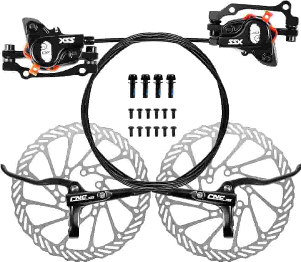 Chooee Freio a disco hidráulico para mountain bike, conjunto de freio a disco hidráulico MTB, dianteiro direito, 800 mm, traseiro esquerdo, 1450 mm, freio hidráulico, preto