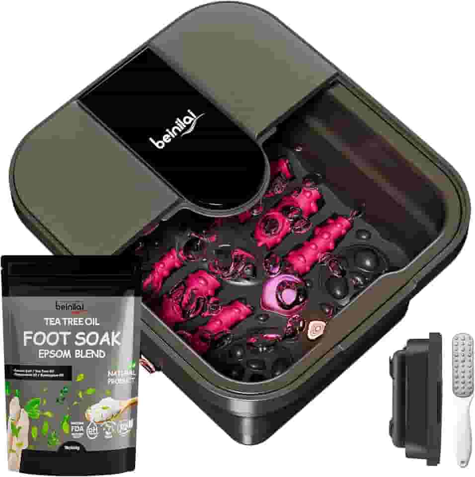 Beinilai Banheira De Hidromassagem Dobrável Para Os Pés Com Aquecimento, Espuma, Rolos Massagem, Escalda-Pés Óleo Melaleuca E Sal Epsom, Lixa Pedicure, Luz Vermelha, Pedra-Pomes Removível, Spa Pedic