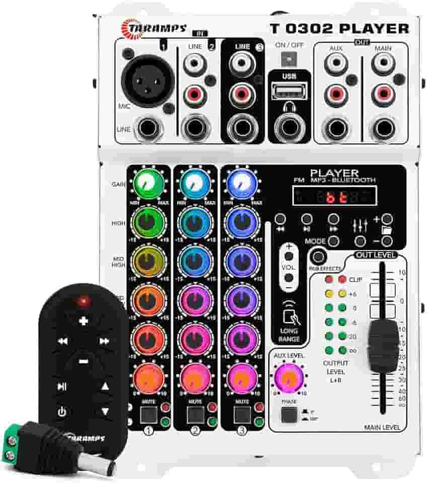 Mesa De Som Taramps T0302 Player Multicolor Led RGB Som Automotivo Bluetooth Equalizador 4 bandas Mp3 Usb FM 12v Controle Remoto 3 entrada 2 saída XLR P10 RCA mixer caixa bob rack movel microfone