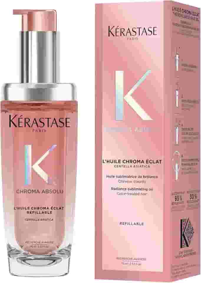 Kérastase Óleo Chroma Absolu Huile de Parfum Refilável, para cabelos coloridos, com proteção UV e protetor térmico até 230ºC, brilho, hidratação, proteção de cor, 75ml
