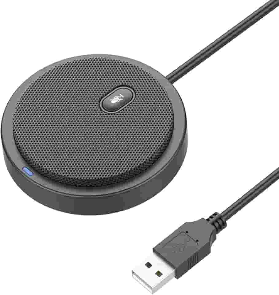 Microfone de conferência USB atualizado 2020 para computador, microfone condensador omnidirecional de 360° com tecla silenciosa, ótimo para videoconferências, jogos, conversas, Skype,